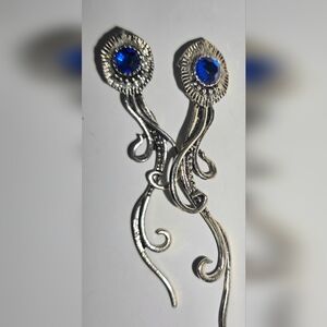 Stunning Squid Silver Earrings with Blue Gemstones NWOT